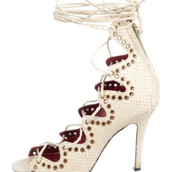 ISABEL MARANT Ivory Embossed Grommet Strap Sandal - Picture 3 of 4